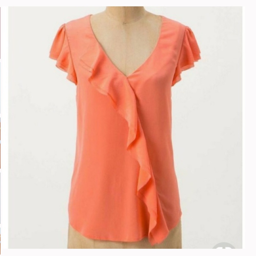 ANTHROLPOLGIE MAEVE SILK CHROME RUFFLE BLOUSE